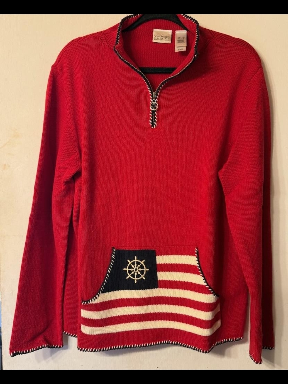 Liz Claiborne Red Quarter-Zip Sweater with Nautical Pocket
